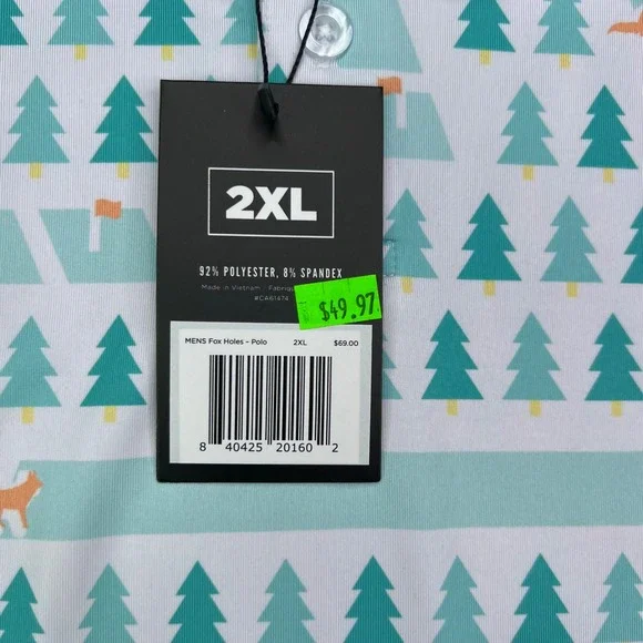 Waggle Fox Holes Polo Shirt Mens 2XL Mint Green Tree Pattern Performance Stretch - Picture 6 of 9